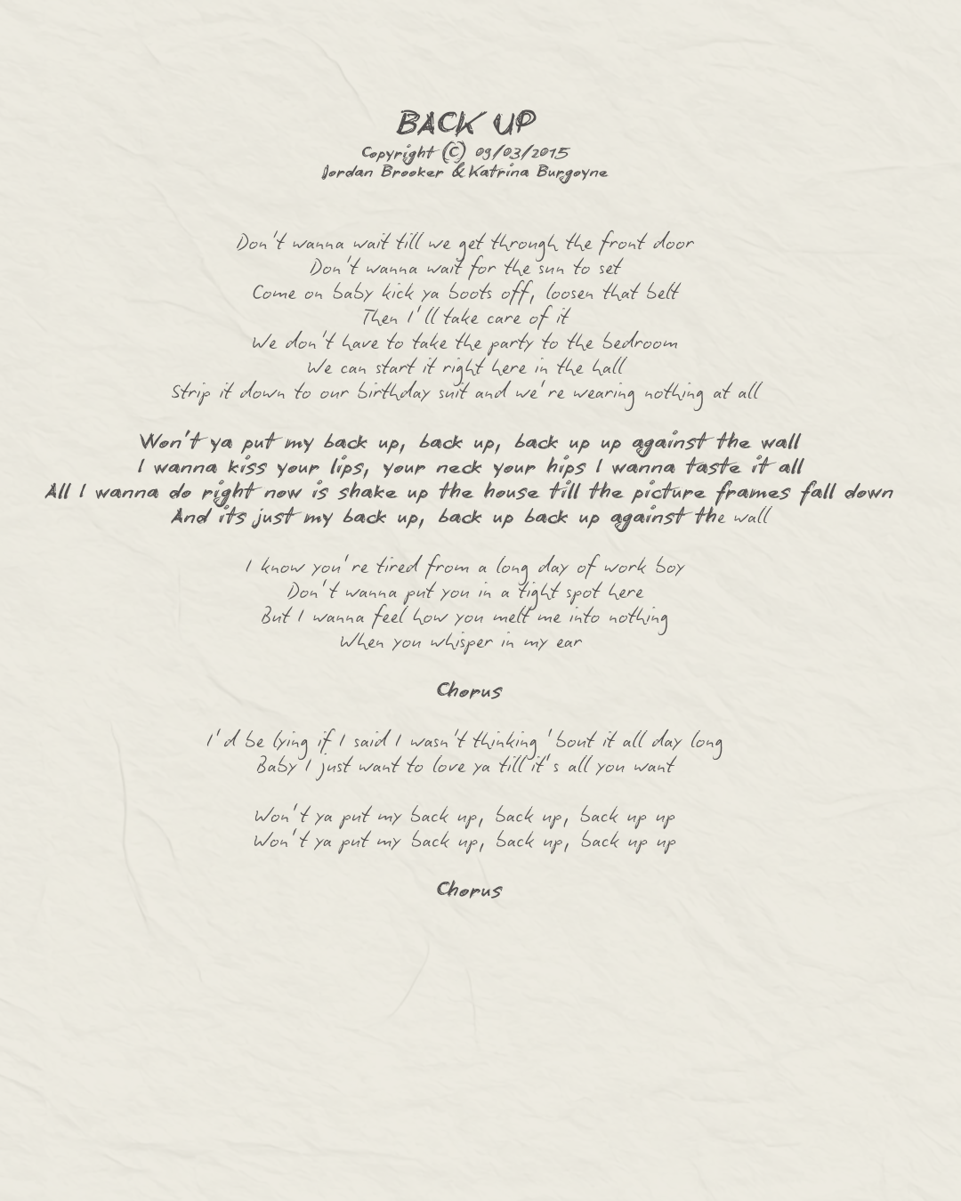 Back Up — Handwritten Lyrics (Limited Edition)